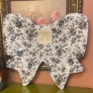Laura Ashley NWT Melamine Black White Floral Bow Platter Server Dish 17x15